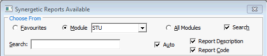 synergetic reports available - Search selected