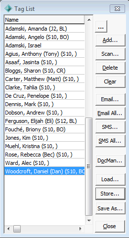 Tag List window