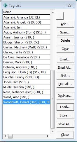 Tag List window (populated)