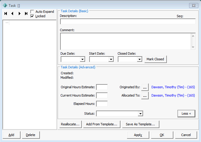 Task list (advanced area)