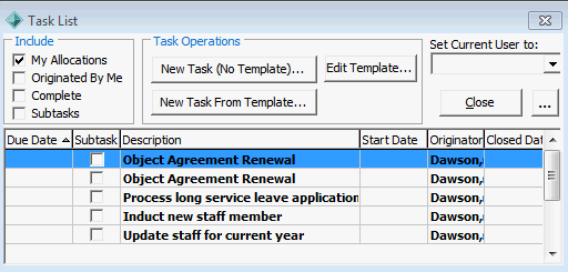 Task List (cut down)