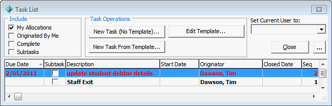 Task List window
