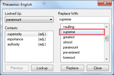 Thesaurus - selecting a synonym