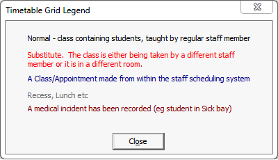 Timetable Grid Legend window