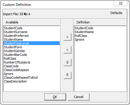 Defining custom class definitions for importing timetables