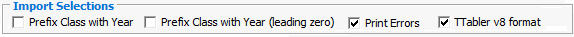 Timetable Import Export Definition (Import Selections area)