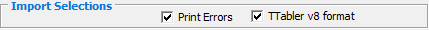 Timetable Import/Export Definition (Import Selections area)