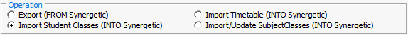 Timetable Import/Export Definition window (Operation area)