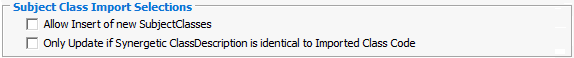 Timetable Import/Export Definition (Subject Class Import Selections area)