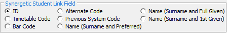 Timetable Import Export Definition (Synergetic Student Link Field area)
