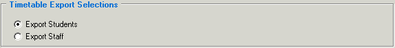 Timetable Import/Export Definition window (Timetable Export Selections area, FirstClass 2000)