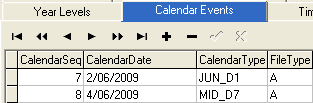 Timetable Maintenance - Calendar Events tab (multiple timetable groups)