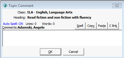 Topic Comment window