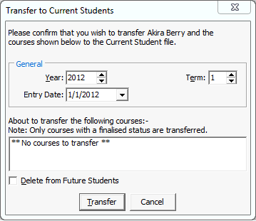 Transfer to Current Students window