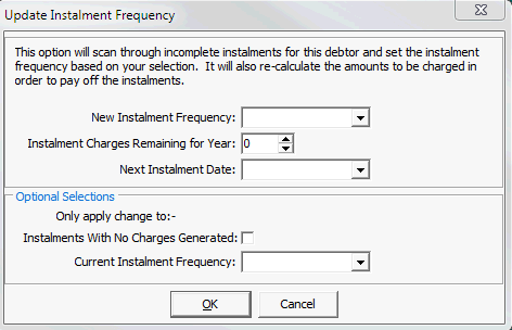 Update Instalment Frequency window