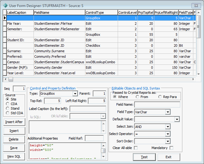 User Form Designer STUFRMASTH