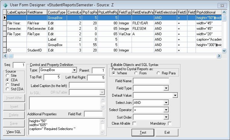 User Form Designer window