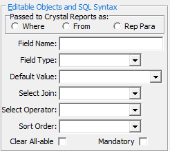 User Report Form Editor (editable objects and sql syntax area)