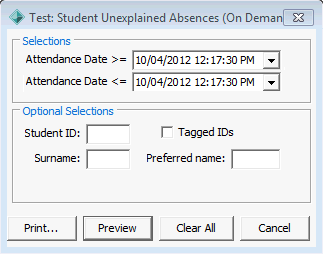 User Report Form Editor (test report with selection criteria)