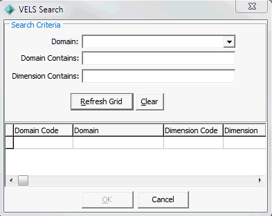 VELS Search window