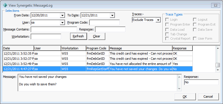 View Synergetic MessageLog