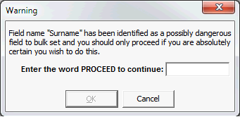 Warning - Field possibly dangerous to bulk set