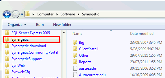 Windows Explorer - navigate to the Synergetic directory