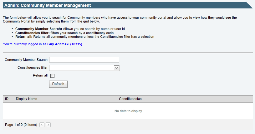 Community Portal - Member Management window