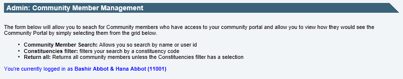 Community Portal - Member Managment (logged in as user message)