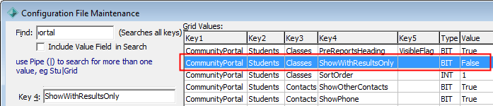 Community Portal - Students Classes ShowWithResultsOnly