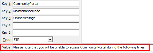 Configuration File Maintenance - OnlineMessage setting (value highlight)