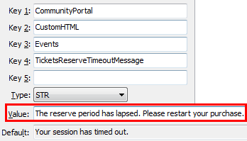 Events TicketsReserveTimeoutMessage configuration setting