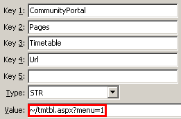 Menu URL parameter - timetable example, configuration file maintenance window (portal)