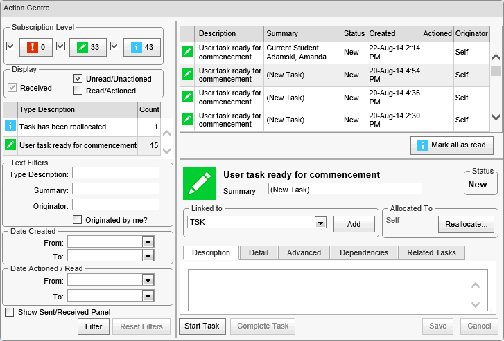 Action Centre - Description tab (synweb, cut down)