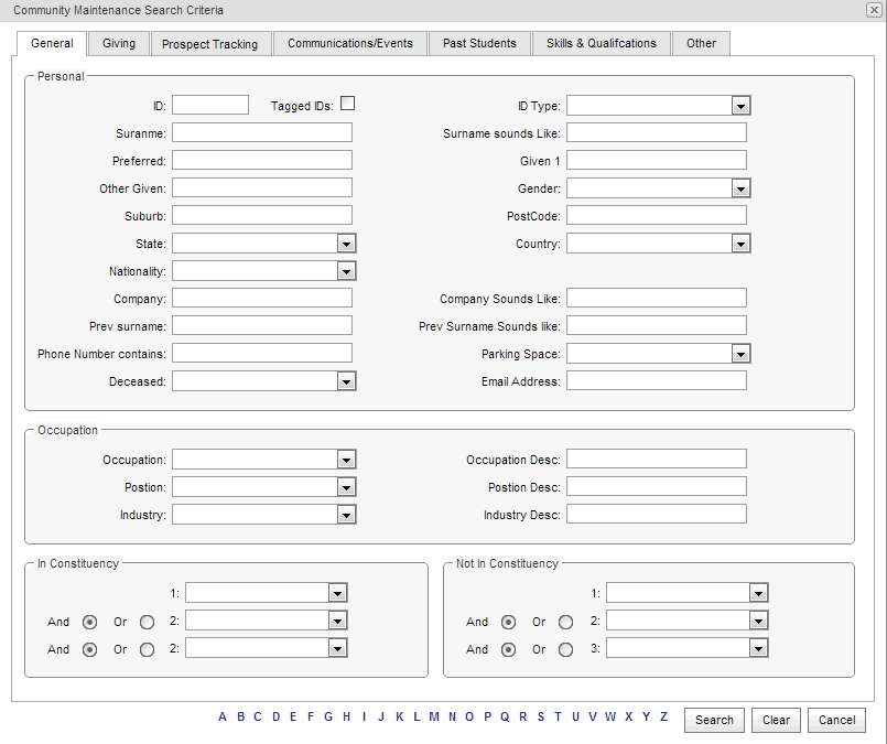 Community Maintenance Search Criteria (synweb)