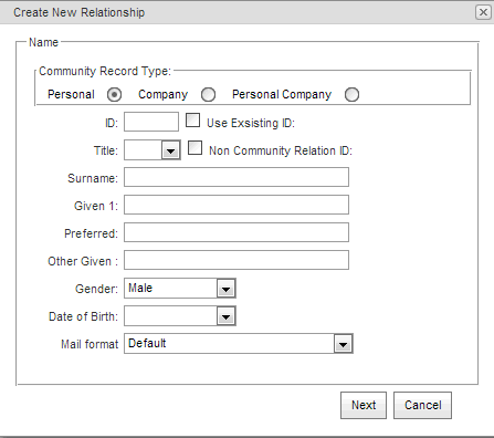 Create New Relationship - Name window (synweb)