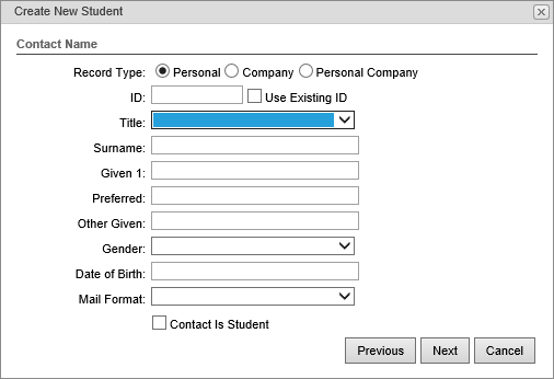 Create new student - contact name (synweb)
