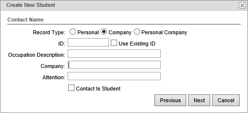 Create new student - contact name (synweb, company)