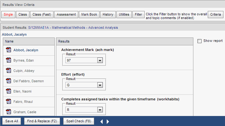 Results Maintenance - Single window (synweb, cut down)