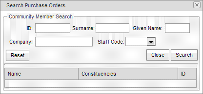 Search Criteria window (purchase orders)