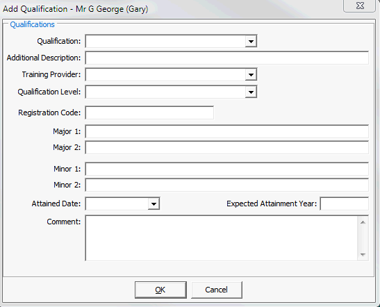 Add Qualifications window