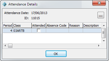 Attendance details window (Absence events maintenance)