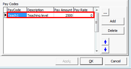 Award Maintenance - General tab (Pay Codes entry highlighted)
