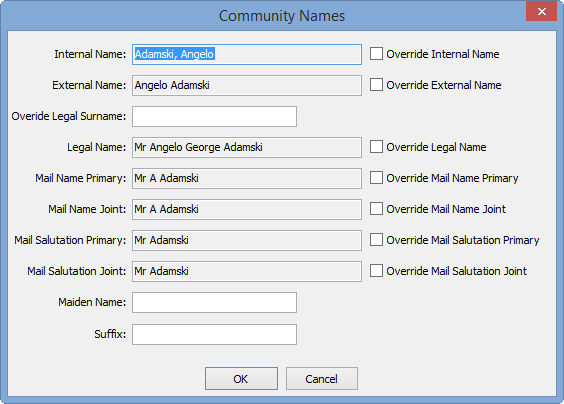 Community Names window