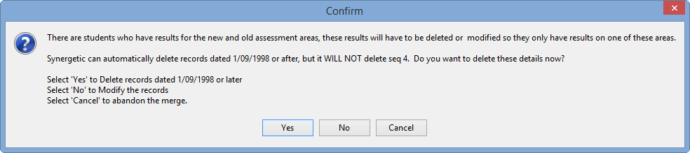 Confirm - There are students who have results for the new and old assessment areas