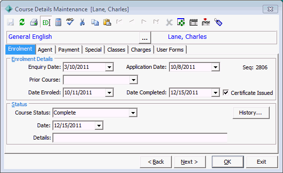 Course Details Maintenance - Enrolment tab