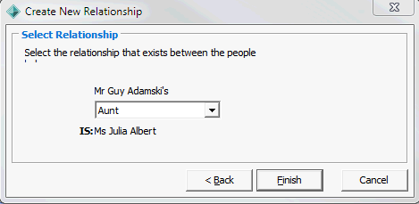 Create New Relationship - Select Relationship window