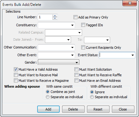 Events Bulk Add/Delete window
