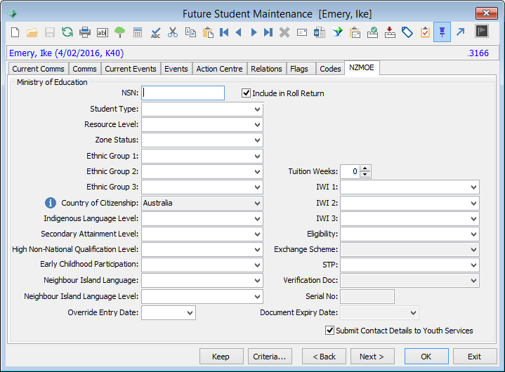 Future Student Maintenance - NZMOE tab