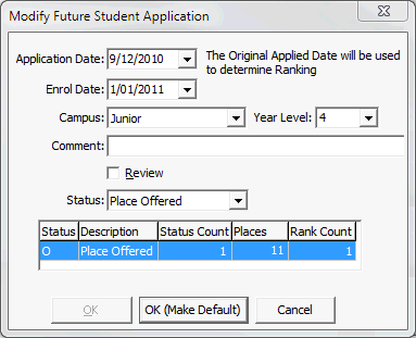 Modify Future Student Application (show places)